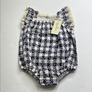 Blue and White Gingham Bodysuit with Elastic Waist